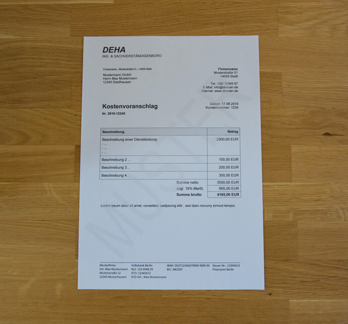 Kostenvoranschlag - DEHA Ing.- & Sachverständigenbüro GmbH